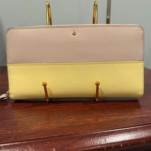 Kate Spade Color block Yellow and Tan Zip Around Wallet
